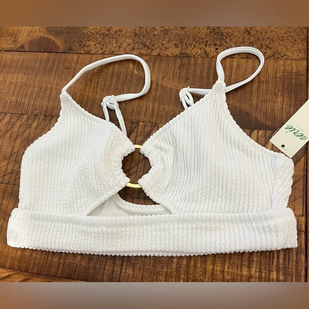 NWT Aerie Crinkle Scoop Cutout Bikini Top in White - Size XS